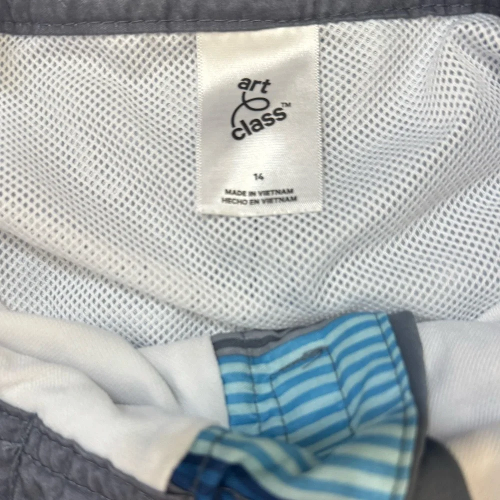 Art Class Size Youth 14 Blue and Gray Board Shorts with Stripes